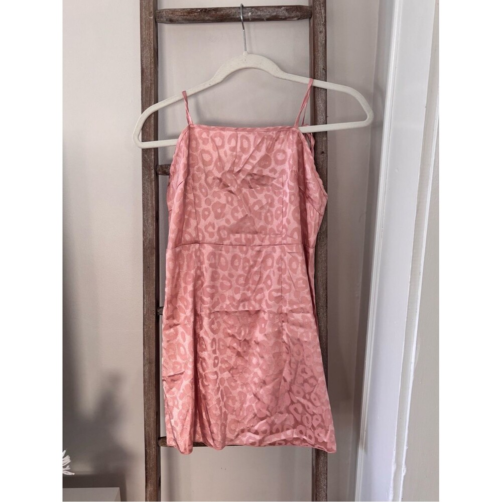 SHEIN Peach Pink Satin Leopard Print Slip Dress